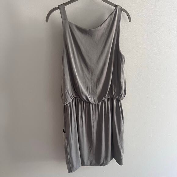 Theory Gray Draped Neck Silk Blend Sleeveless Dress with Pockets Size 6 - Picture 6 of 9